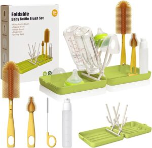Read more about the article YOTIME Travel Bottle Brush, Travel Bottle Cleaner Kit with Foldable Bottle Drying Rack, for Visit Friends and Relations, Baby Travel Essentials, BPA Free, Green