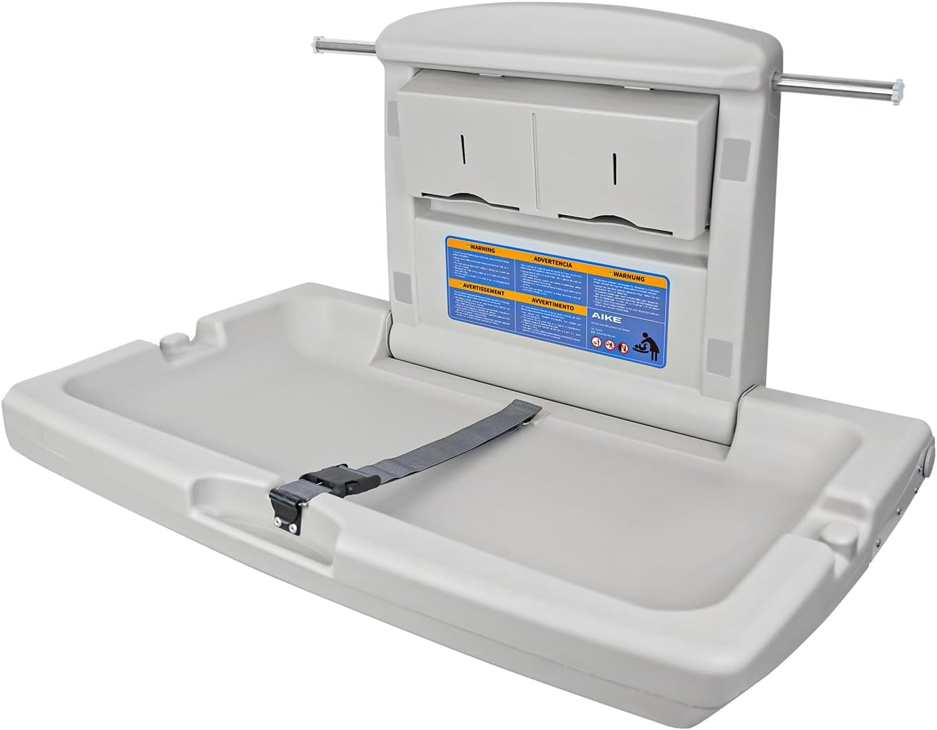 Read more about the article AIKE Commercial Horizontal Baby Changing Station, Wall Mounted Foldable Baby Diaper Changing Table ADA Compliant, Grayish White