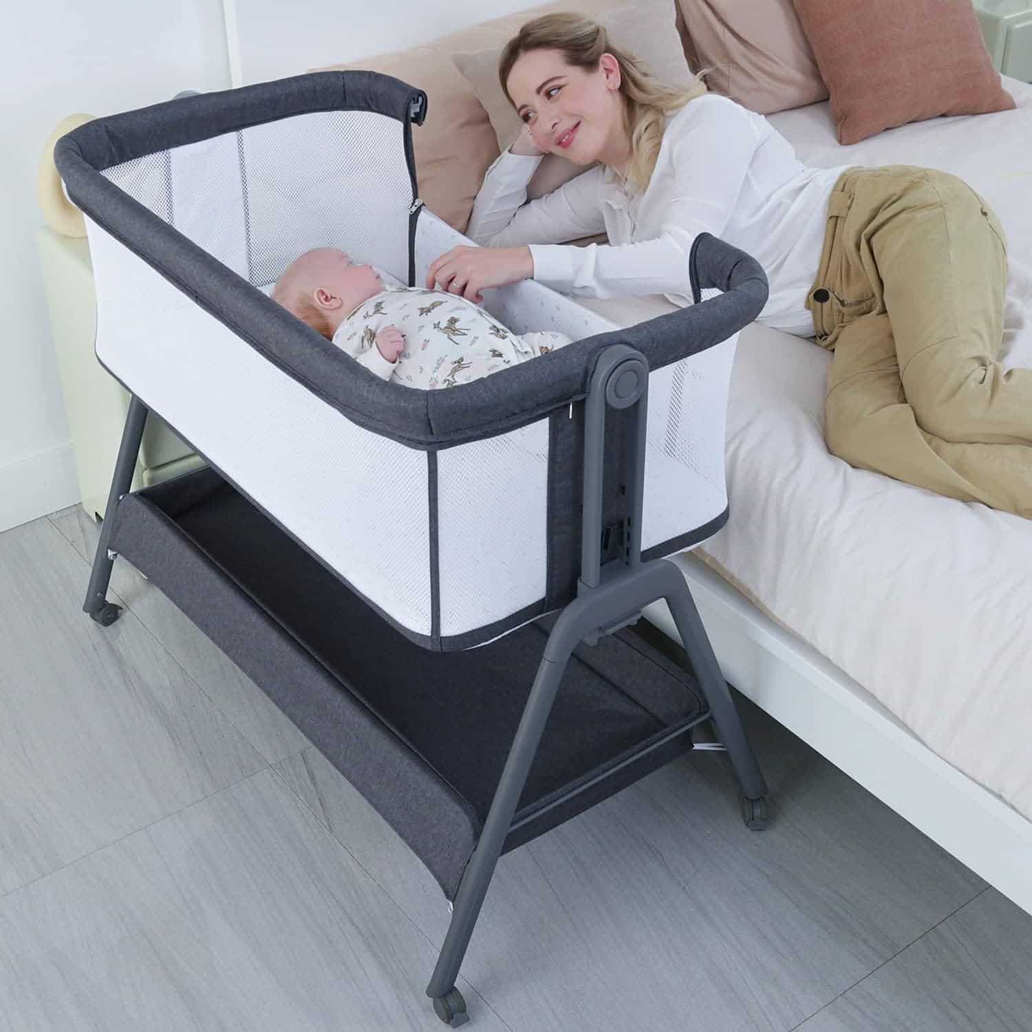 Read more about the article ANGELBLISS Baby Bassinet Bedside Crib with Storage Basket and Wheels, Easy Folding Bed Side Sleeper Adjustable Height Portable Crib for Newborn