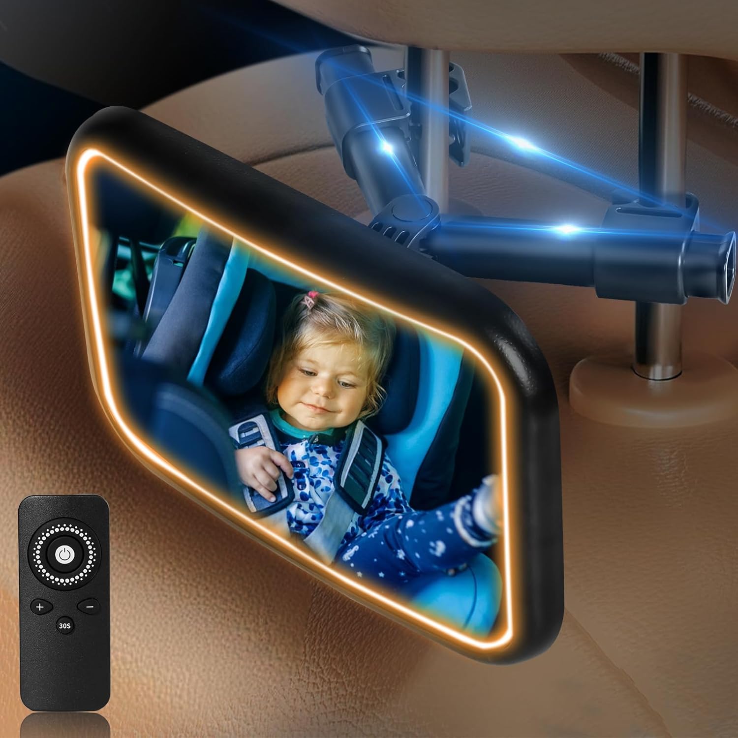 You are currently viewing Baby Car Mirror With Light and Remote – 360 Adjustable Rear Facing Seat Mirror, Crystal Clear View, Shatterproof, Hook Clip Design