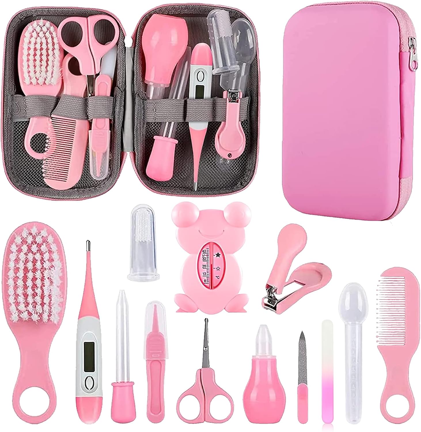 Read more about the article Baby Grooming Kit, Infant Safety Care Set with Hair Brush Comb Nail Clipper Nasal Aspirator,Baby Essentials Kit for Newborn Girls Boys (Pink Baby Grooming kit)