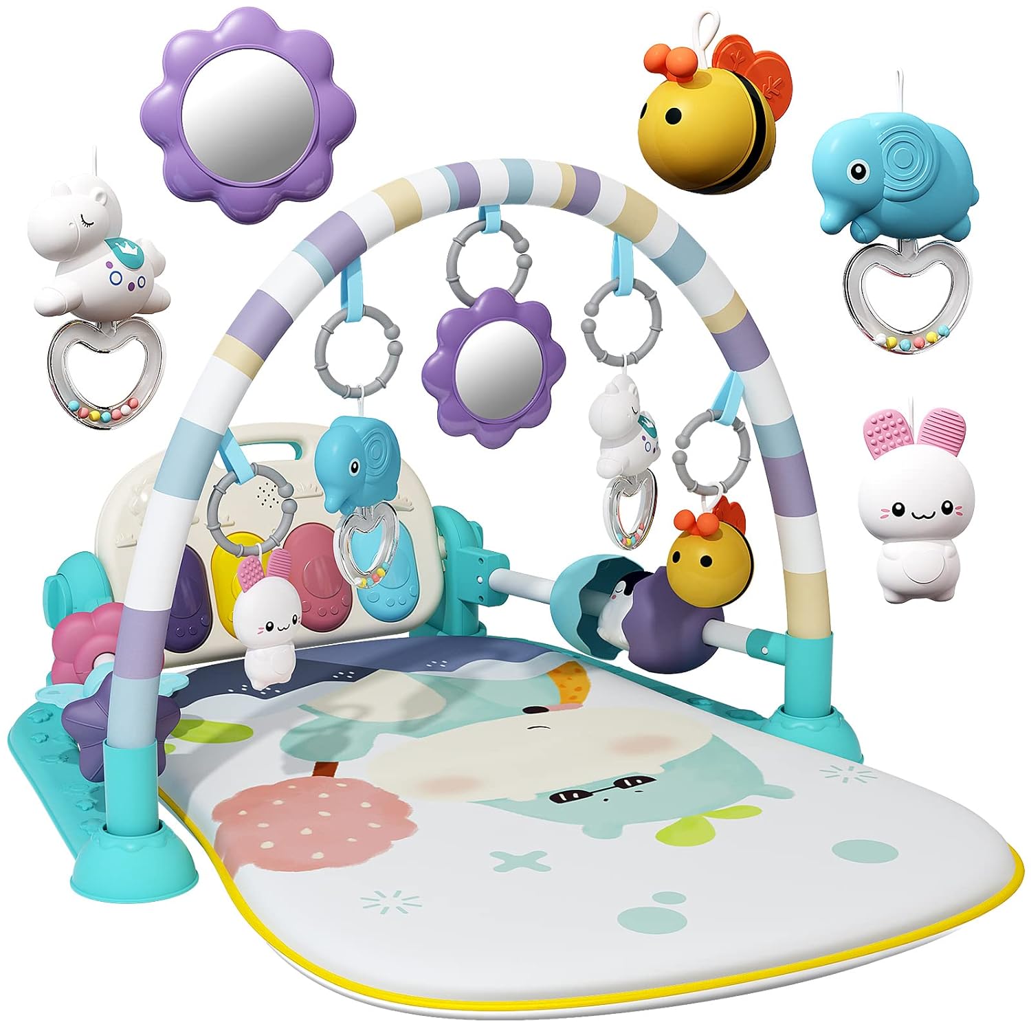Read more about the article Baby Gym With Kick and Play Piano, Activity Mat for Tummy Time With 5 Infant Learning Sensory, Music and Lights for Newborn Boy or Girl (Green)