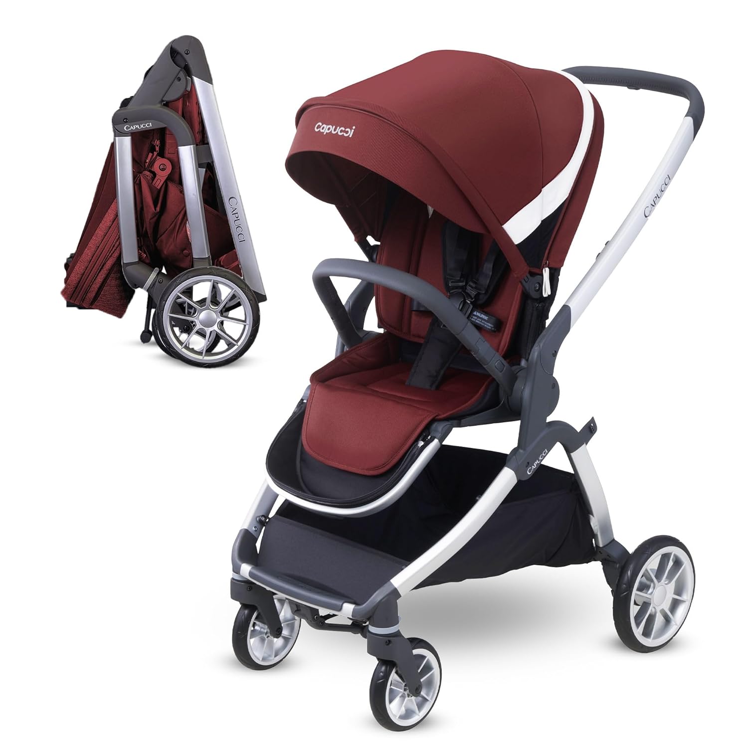 Read more about the article Capucci Velos Stroller – Premium Modular & Comfort, Self Standing with One Hand Auto Fold, Versatile Seat Options Baby Stroller w/Car Seat Adapter and Ample Storage, Brick Red