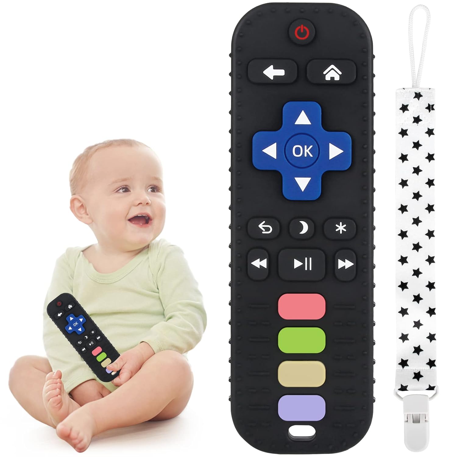 Read more about the article Chuya Baby Teether Toy Chew Toy for Babies 3-24 Months TV Remote Control Shape Teething Relief Baby Toys for Infants (Black)