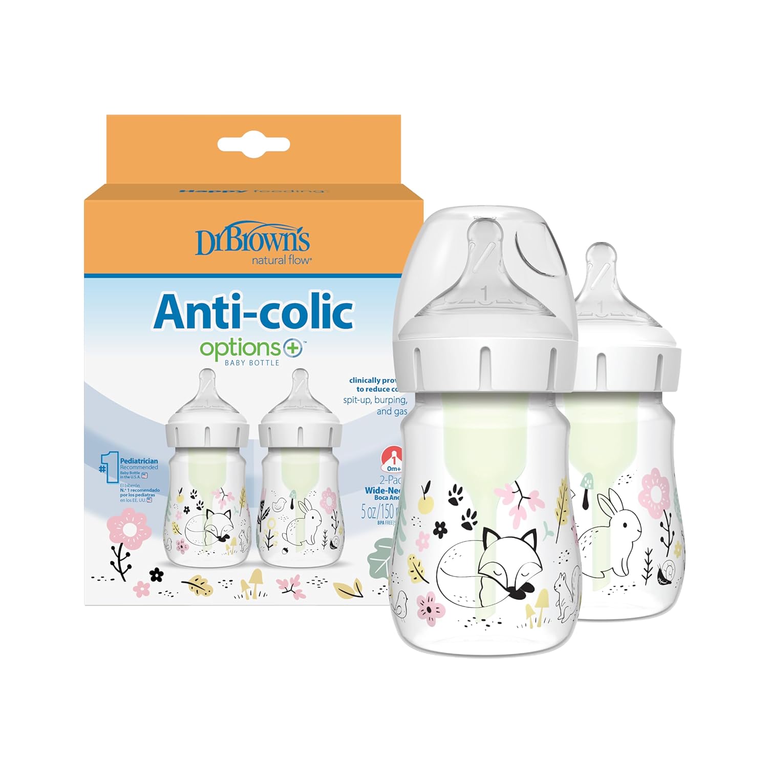 Read more about the article Dr. Brown’s Natural Flow Anti-Colic Options+ Wide-Neck Baby Bottle Designer Edition Bottles, Woodland Decos, 5 oz/150 mL, Level 1 Nipple, 2-Pack, 0m+