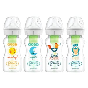 Read more about the article Dr. Brown’s Natural Flow Anti-Colic Options+ Wide-Neck Baby Bottles, 9 oz/270 mL, with Level 1 Slow Flow Nipple, 4 Pack Good Morning/Good Night Gift Set