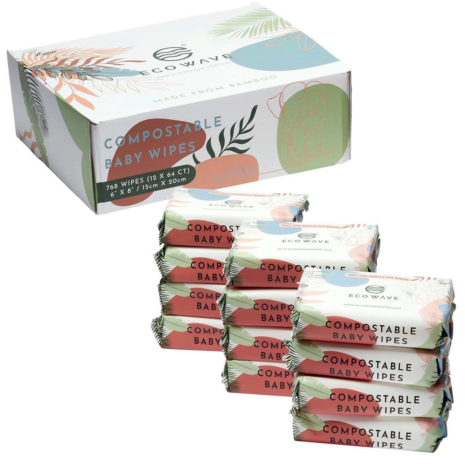 Read more about the article Eco Wave Baby Wipes, 100% Compostable Eco-Friendly Bamboo Wipes, Unscented, Hypoallergenic, Vegan, Alcohol-Free, Suitable For Sensitive Skin (Pack of 12)
