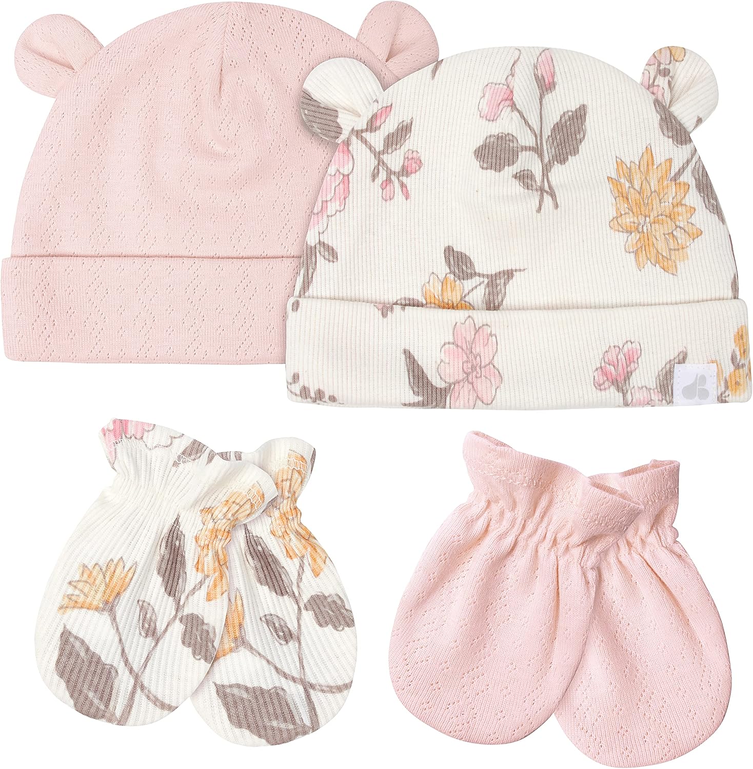 Read more about the article Just Born baby-girls 4-piece Caps & Mittens Set