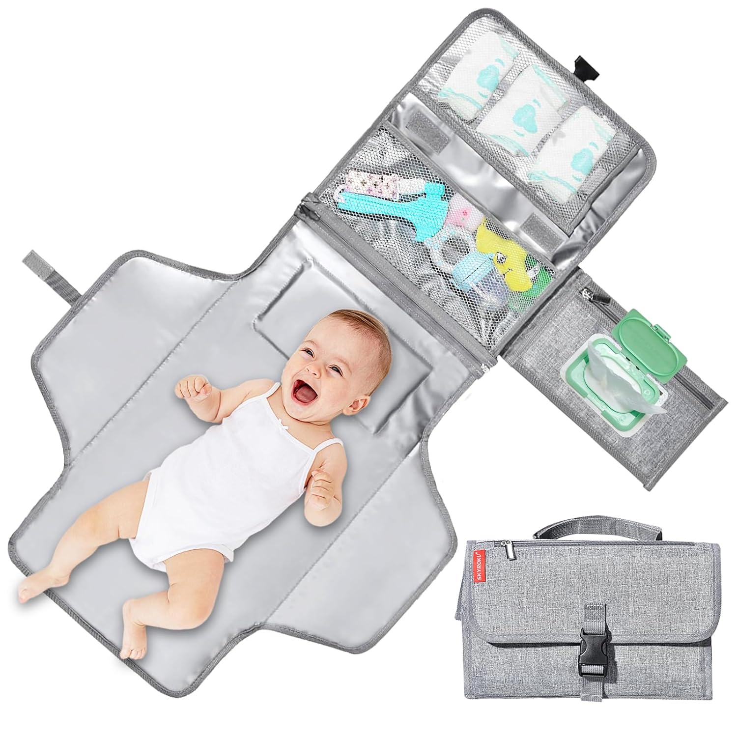Read more about the article SKYROKU Diaper Changing Pad – Waterproof, Extra-Large, Memory Foam Pillow, Convenient Wet Wipes Bag, Easy to Carry, Portable for Travel – Ideal for Newborns & Infants