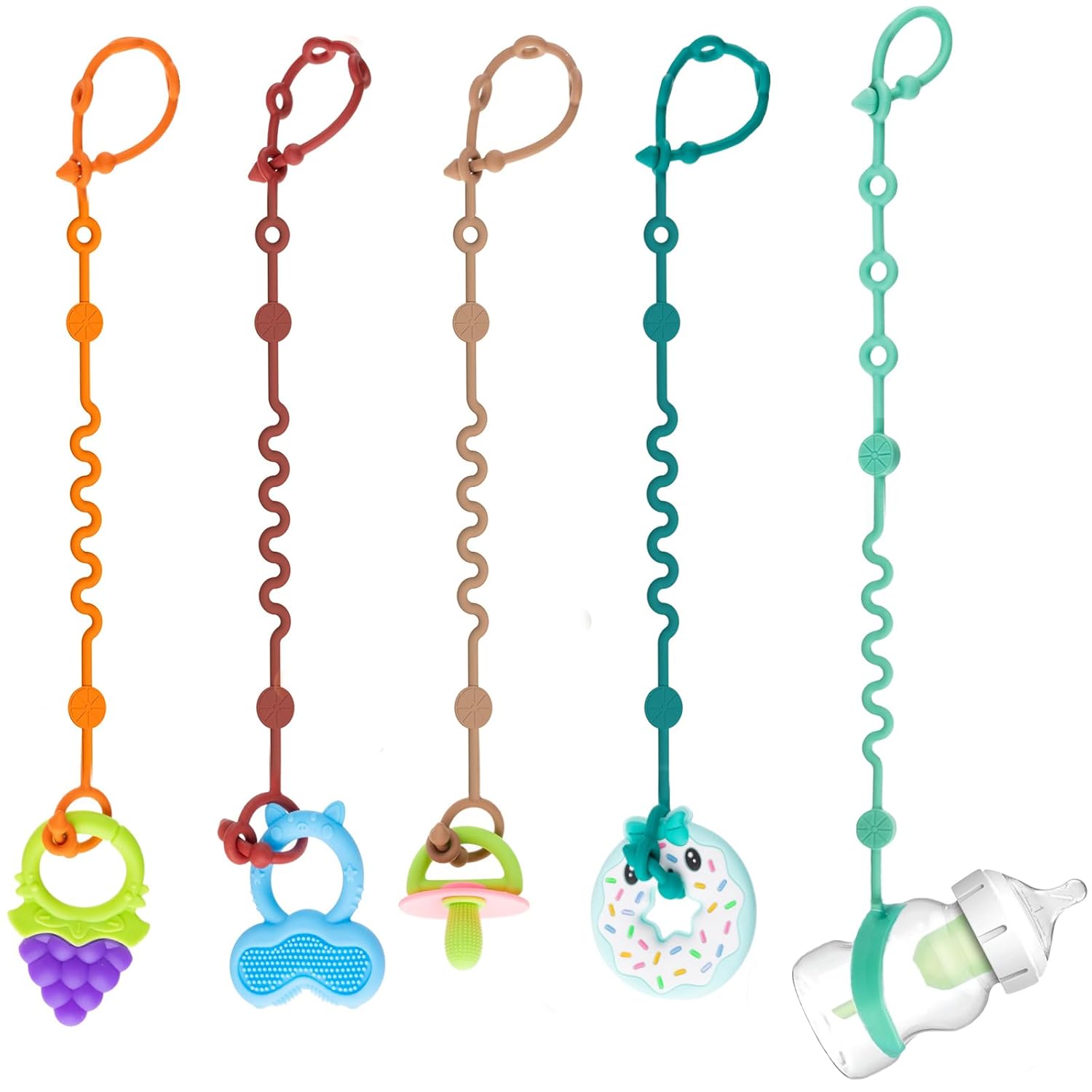 Read more about the article Toy Straps for Baby, 5pcs Adjustable Toy Holder for Stroller Accessories, Silicone Tether Pacifier Clip, No Throw Travel Essential Leash for High Chair, Car Seat (5-Pack)