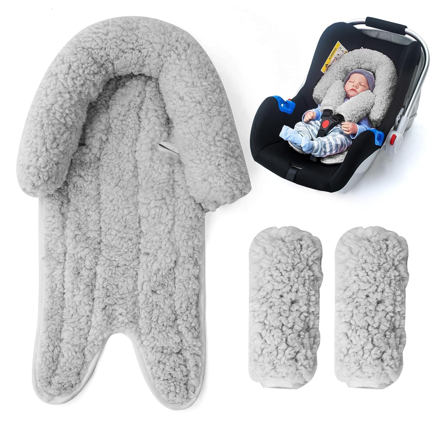 Read more about the article Winter Carseat Head Support for Infant, Infant Car Seat Insert with 2 Car Seat Strap Pads, Plush Fleece Baby Car Seat Cushion for Boys Girls, Multi-use Stroller Padding for Swing, Bouncer, Rocker